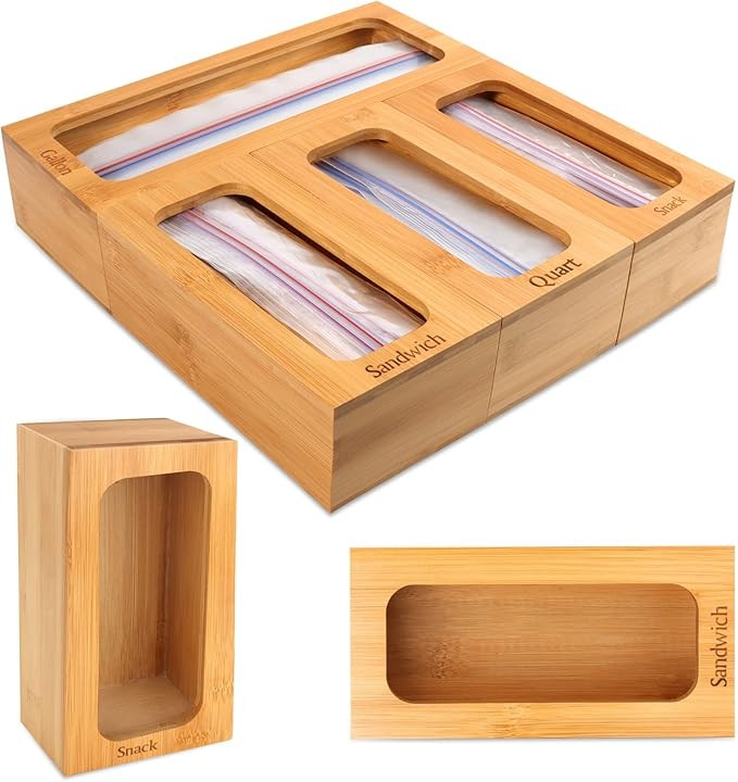 SPACY MAYA Ziplock Bag Storage Organizer,4 PC Bamboo Ziplock Bag Organizer for Kitchen Drawer,Pla... | Amazon (US)