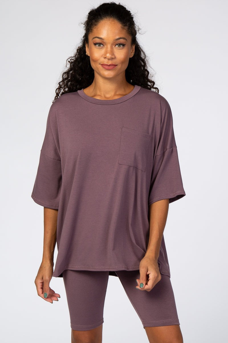 Purple Biker Short Sleep Set | PinkBlush Maternity