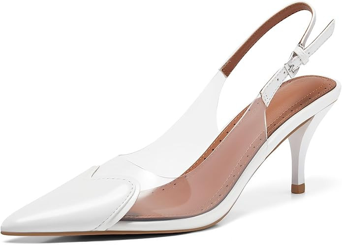 Coutgo Womens Slingback Kitten Heels Heart Clear Pumps Low Heel Pointed Closed Toe Party Wedding ... | Amazon (US)