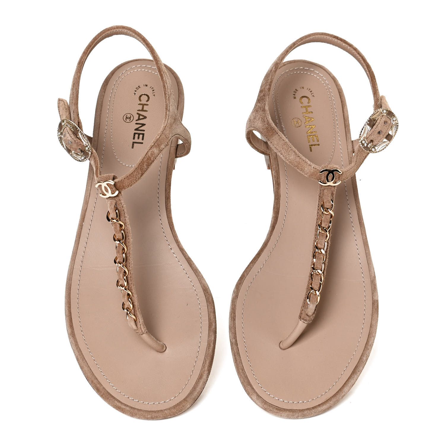 CHANEL Suede Calfskin Chain Thong Sandals 36 Beige | FASHIONPHILE | Fashionphile