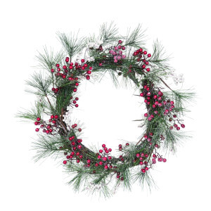 Pine Needle and Berry Christmas Wreath, 20-Inch, Unlit | Christmas Central