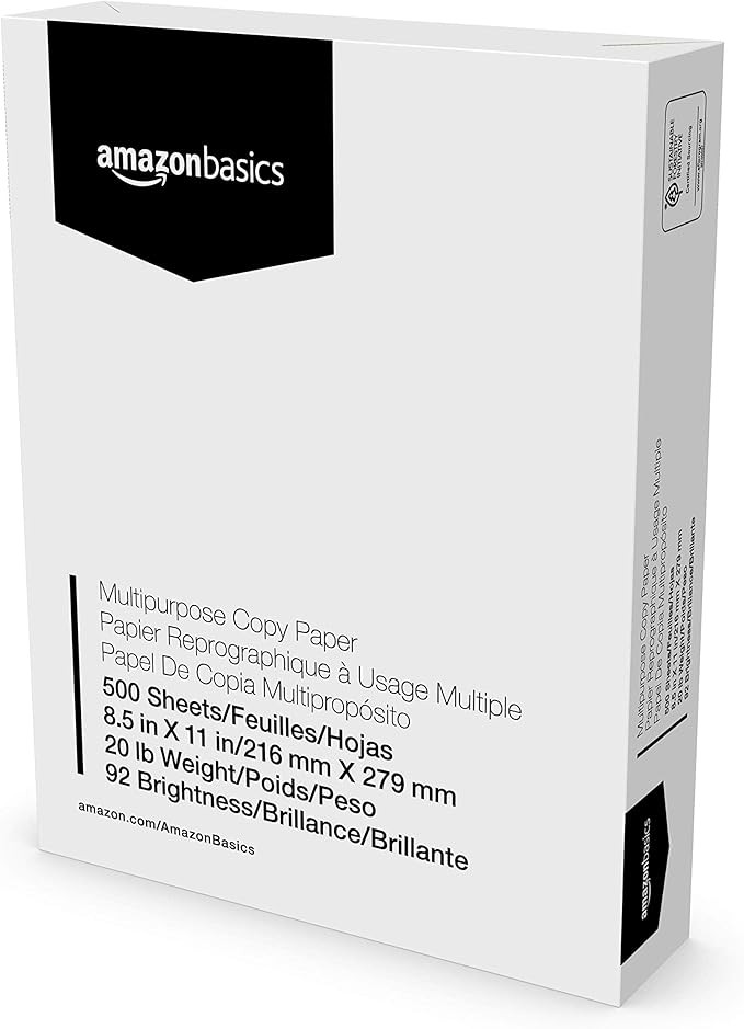 Amazon Basics Multipurpose Copy Printer Paper, 8.5" x 11", 20lb, 1 Ream (500 Sheets) , 92 Bright | Amazon (US)