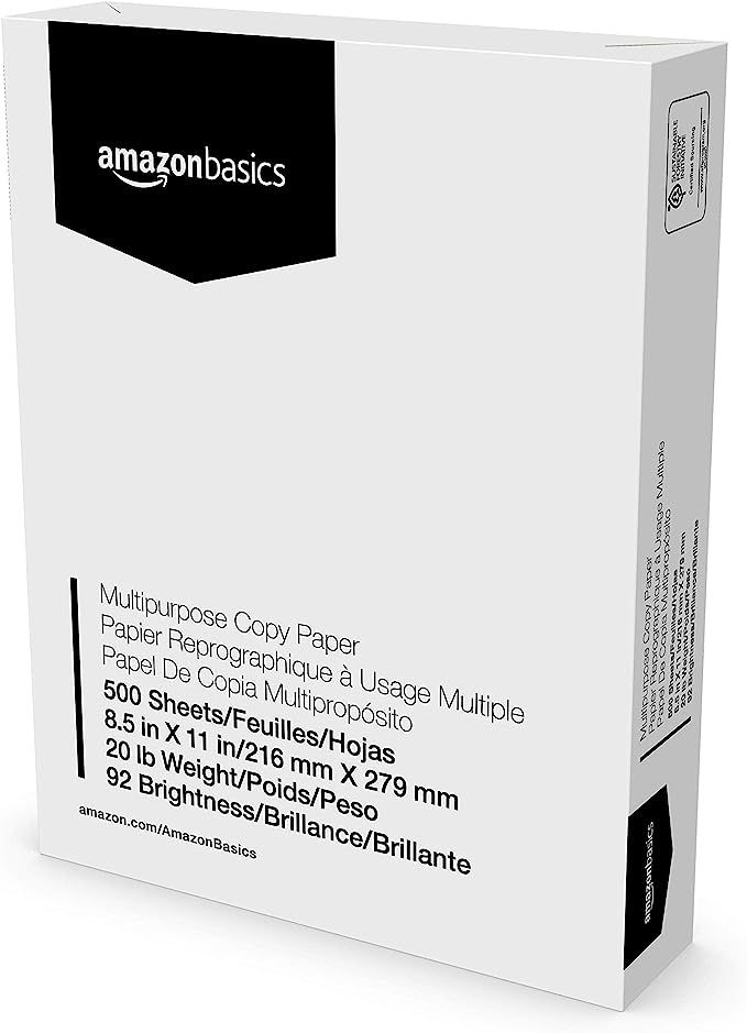 Amazon Basics Multipurpose Copy Printer Paper, 8.5 x 11 Inch 20Lb Paper - 1 Ream (500 Sheets), 92... | Amazon (US)