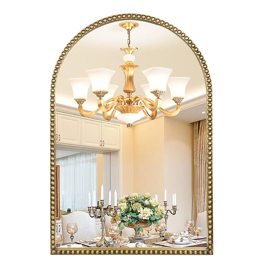 Arched Wall Mirror for Bathroom - 24"x36" Metal Beaded Frame Decorative Accent Mirror, Large Mode... | Amazon (US)
