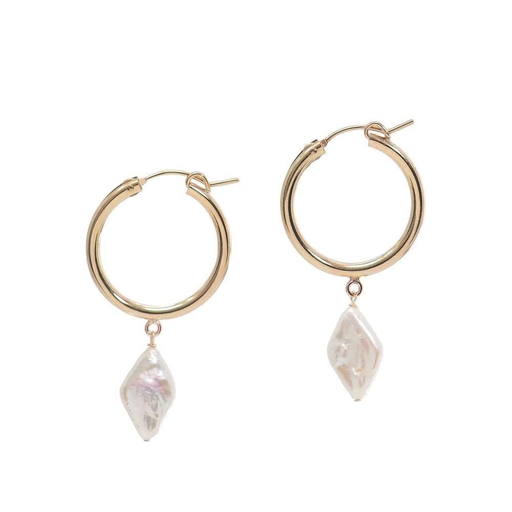 gold filled hoops with freshwater small diamond shaped pearls | Dogeared