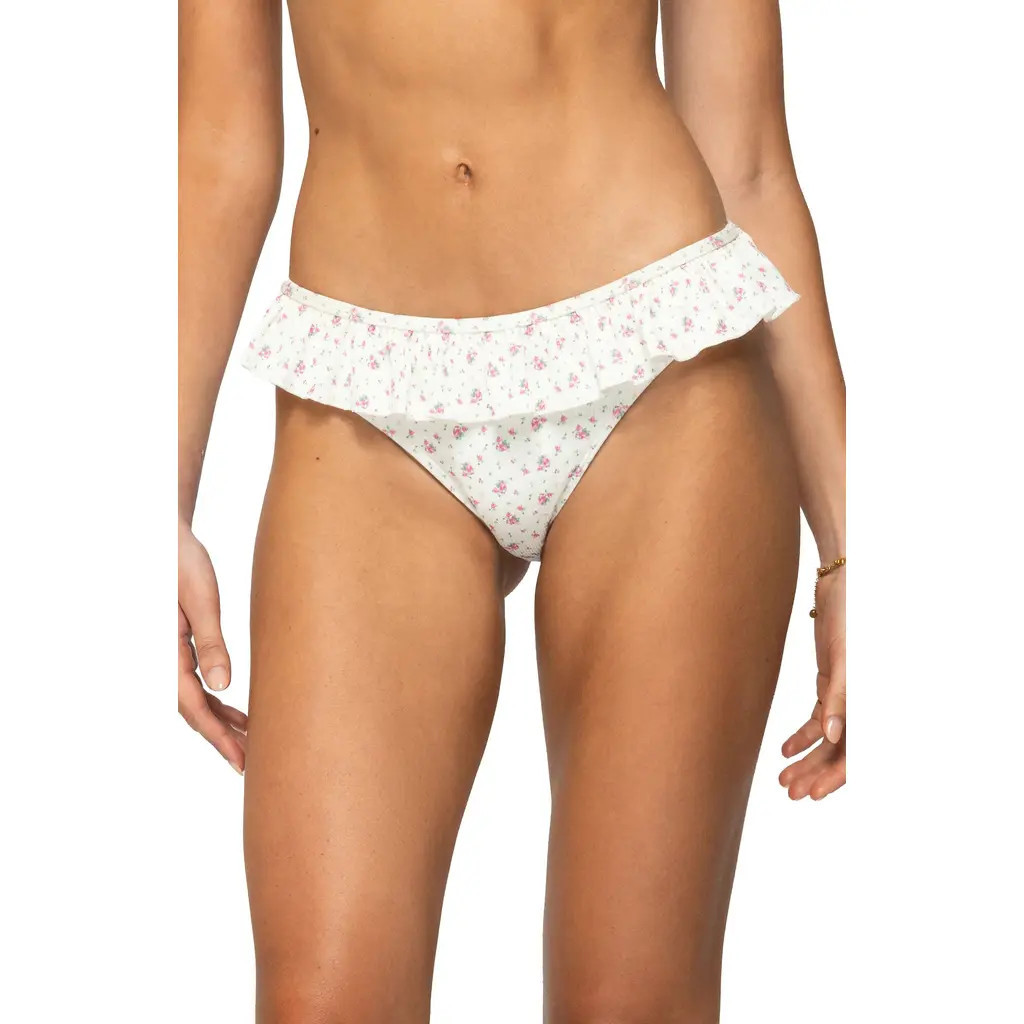 EDIKTED Amelia Ruffle Bikini Bottoms in White at Nordstrom, Size X-Small | Nordstrom