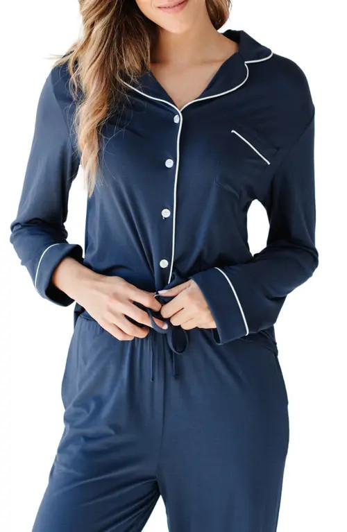 Cozy Earth Long Sleeve Knit Pajamas in Navy at Nordstrom, Size Small | Nordstrom