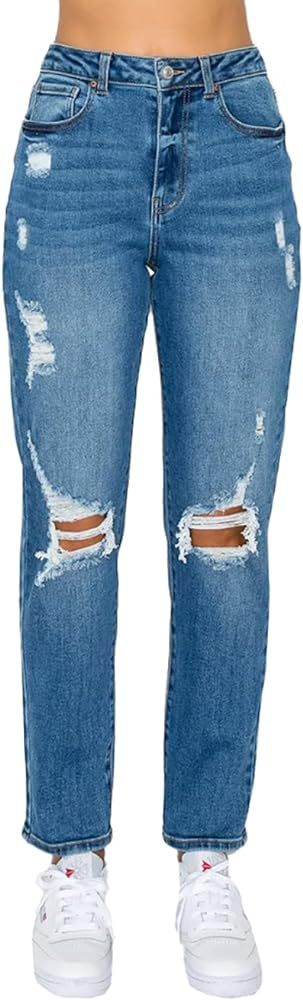 WAX JEAN Women's Mom Jean with Blown Out Knee | Amazon (US)