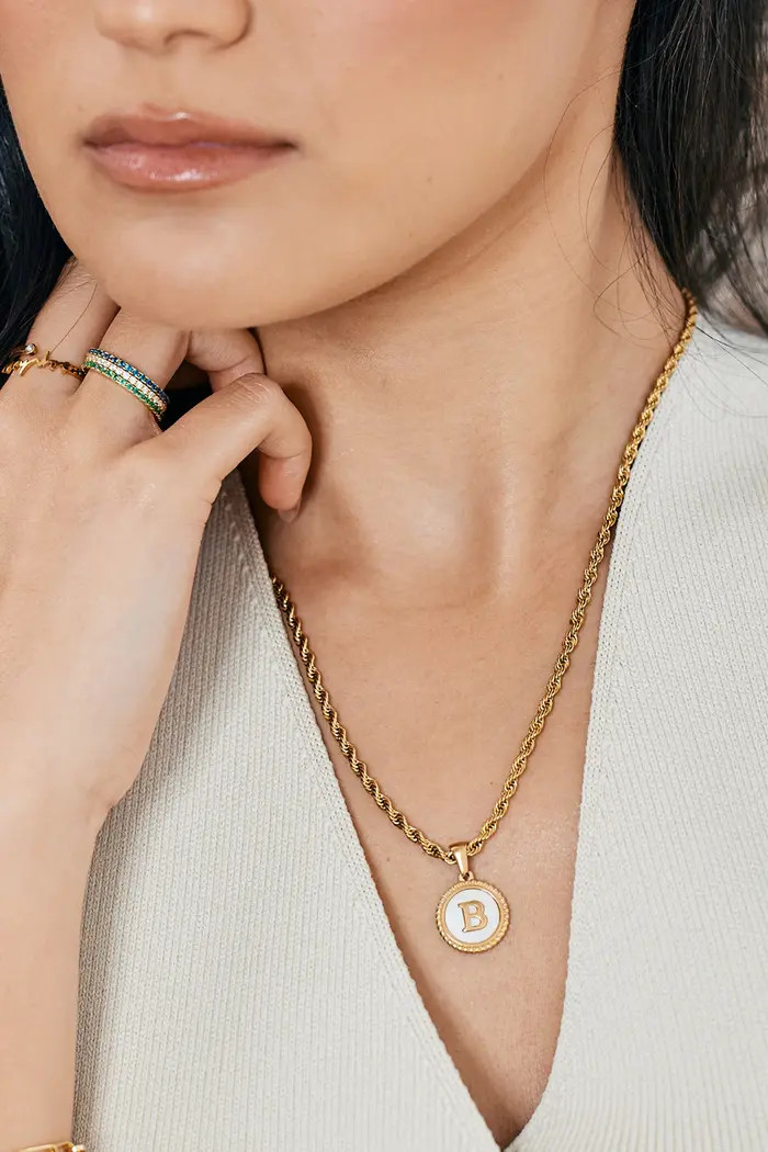 Mother of Pearl Disc Letter with Rope Chain Necklace | Nordstrom