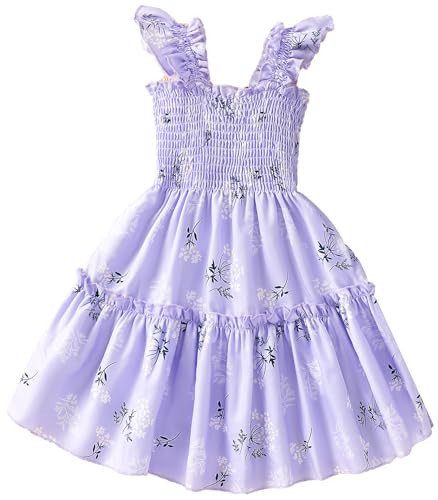 Flower Girl Dress Toddler Ruffle Sleeve Twirly Tiered Smocked Sundress Toddler Kids Blue Shirred Floral Dresses 2-3 Years | Amazon (US)