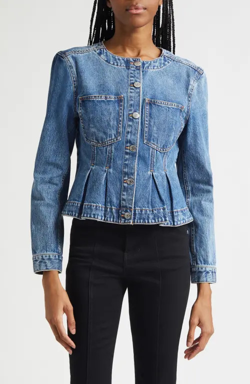 Veronica Beard Zahara Peplum Denim Jacket in Time Warp at Nordstrom, Size Large | Nordstrom