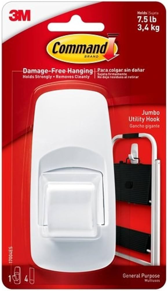 Command Jumbo Utility Hooks, Damage Free Hanging Wall Hooks with Adhesive Strips, Wall Hooks for ... | Amazon (US)