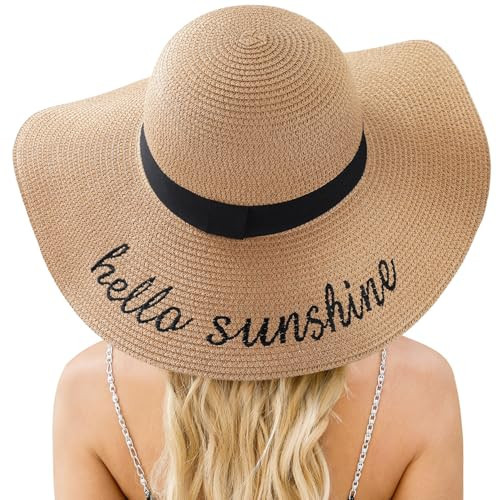 Beach Sun Hats for Women, Wide Brim Straw Hat for Women, Womens Sun Hat UPF 50+ UV Protection, Summer Hats Packable Foldable Roll up Cap | Amazon (US)