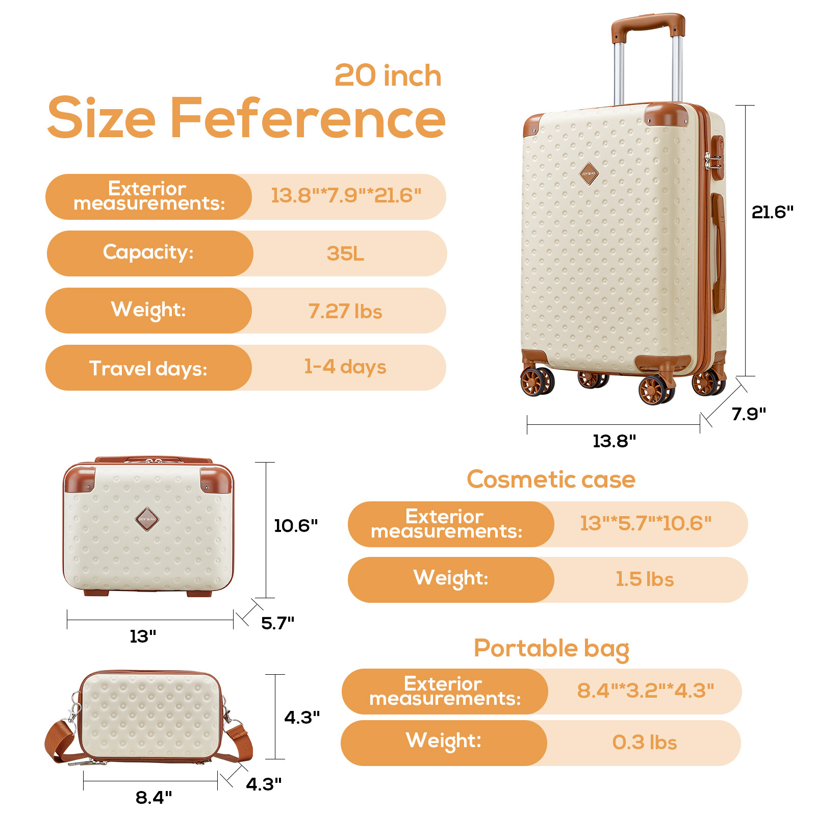 Joyway 3-Piece Carry-on Luggage Set with Swivel Wheel Combination Lock Lightweight Hard Shell Set | Walmart (US)