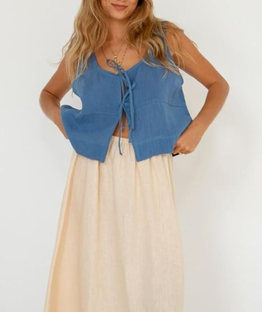 Women Tie Front Vest Y2k Open Front Bow Tie Tank Crop Top Summer Cute Aesthetic Sleeveless Tops | Amazon (CA)