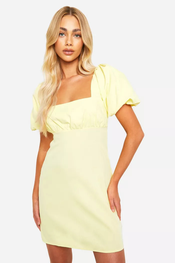 Poplin Puff Sleeve Mini Dress | boohoo (US & Canada)