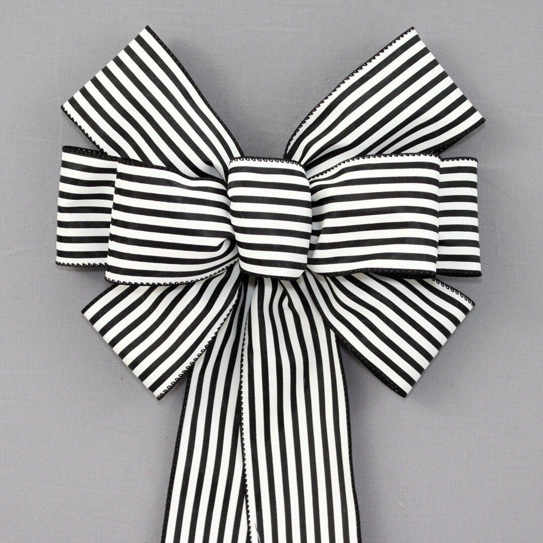 Black White Cabana Stripe Wreath Bow  Easter Wreath Bow - Etsy | Etsy (US)