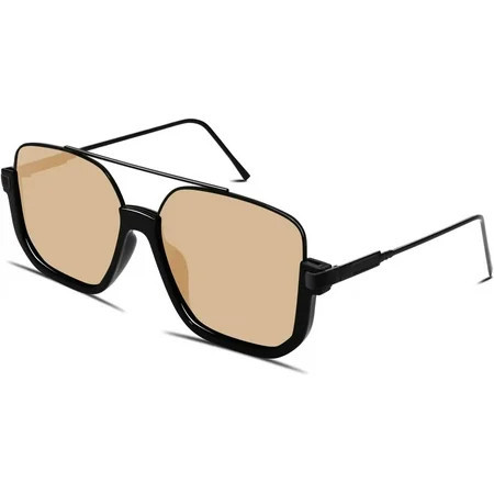 Retro Oversized Aviator Sunglasses for Women Men Square Double Bridge Pilot Sun Glasses 70s Trendy Shades | Walmart (US)