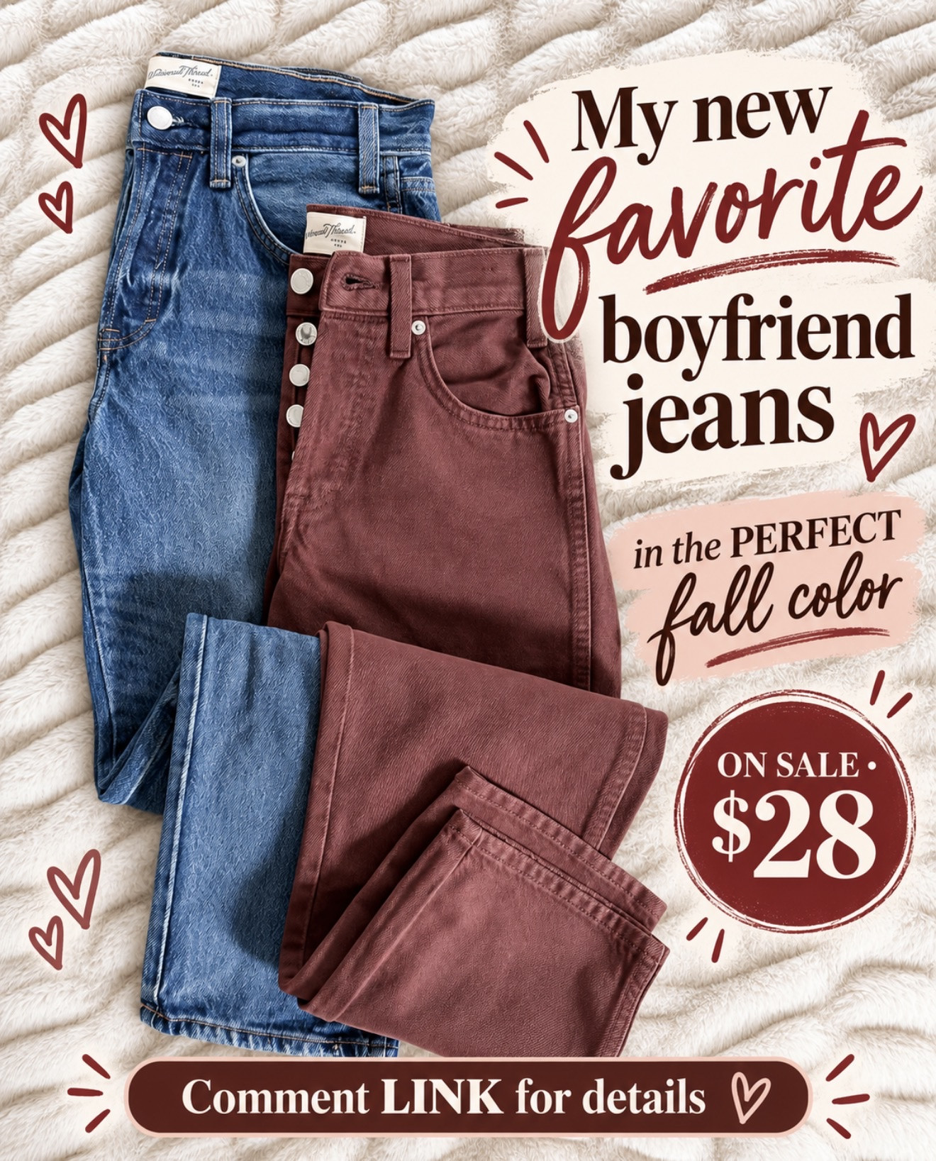 Found my new favorite boyfriend jeans—and this fall color is perfection! They’re on sale for just $28 🙌🏻 Comment LINK for details!

#LTKSaleAlert #LTKOver40 #LTKSeasonal