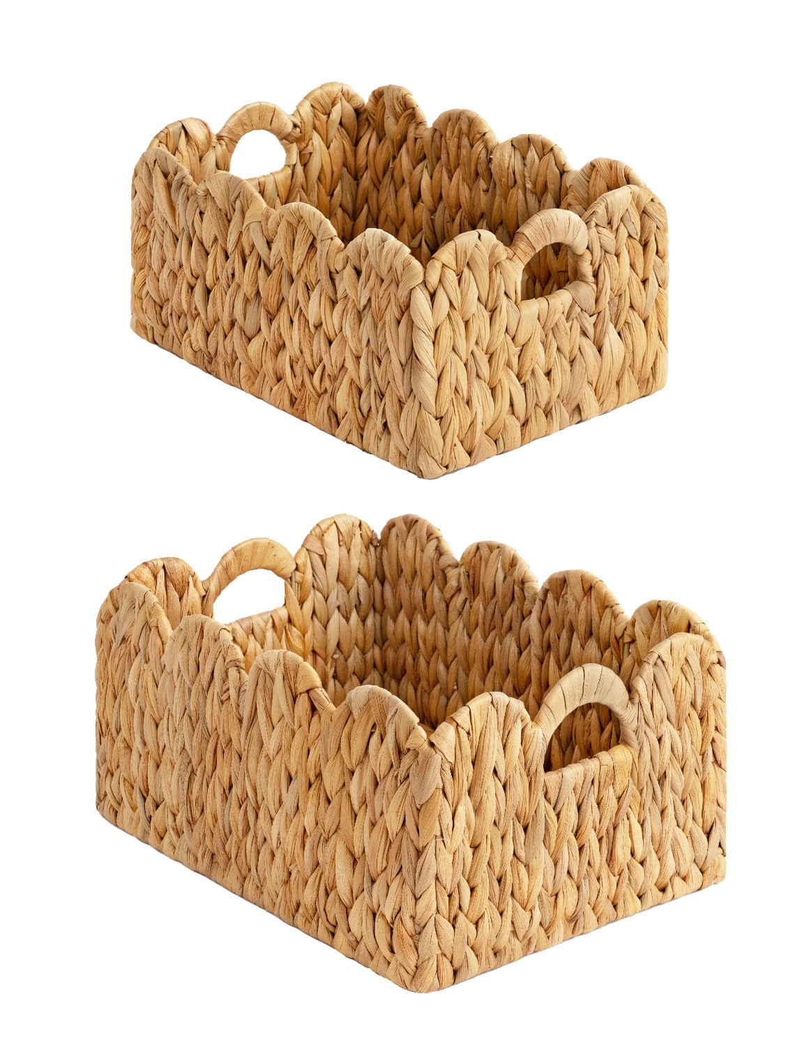 StorageWorks Scalloped Edge Wicker Basket, Hand-woven Rattan Baskets with Built-in Handles, Water... | Amazon (US)