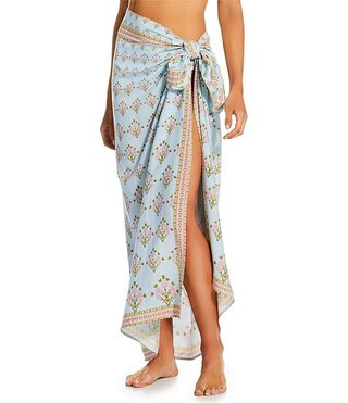A Loves A Traditional Blooms Ice Blue Border Print Pareo Swim Cover-Up | Dillard's | Dillard's