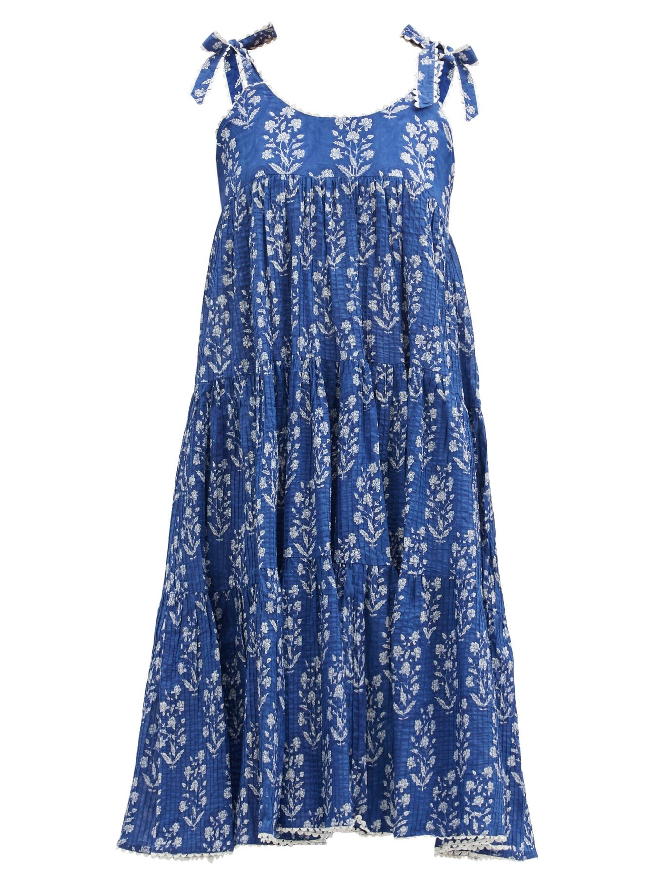 Tie-shoulder tiered floral-print cotton dress | Matches (US)