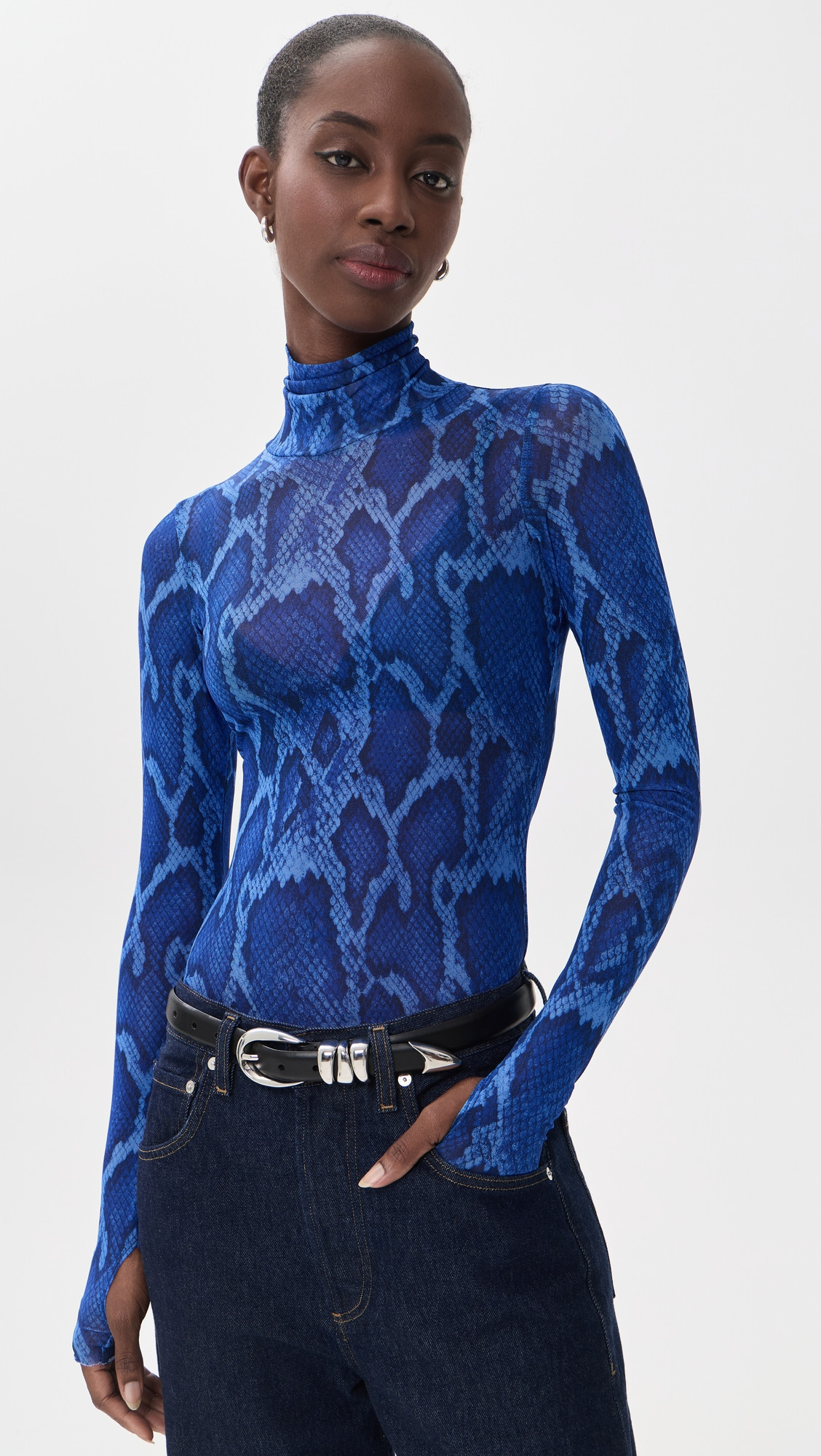 AFRM Zadie Blouse Cobalt Snake XL | Shopbop