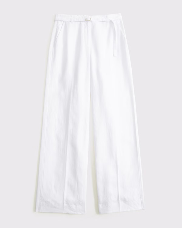 Women's Premium Linen Belted Wide Leg Pant | Women's Bottoms | Abercrombie.com | Abercrombie & Fitch (US)