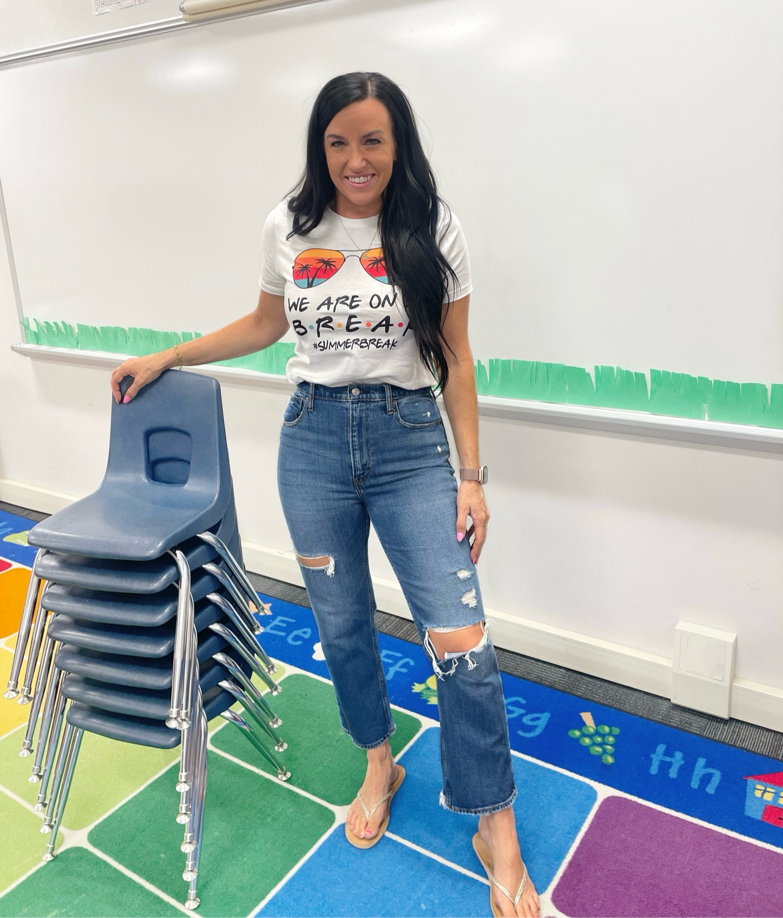 Goodbye year 16 - school's out for summer!! ✏️ Today I took everything down from the walls for the fresh coat of paint that’s going up this summer. Wishing my classroom was left tidy & organized, but I had to move everything out of its spot for the painters. Anyway— we shall see what I come back to in the fall. 🥴 For now, the year is done, and I turned in my keys for much needed the 2 month break + recharge. Yay for summer!! ☀️ 

These cropped jeans are great for summer, and they're 20% off right now! (I got my normal size 4.) I also linked up my cute tee— it had such quick shipping!!

Shop my posts on my page in the on the @shop.LTK app!



#liketkit #LTKFind #LTKunder50 #abercrombiestyle #teachersfollowteachers #abercrombiejeans #teacherlife #teachersfollowteachers #schoolsoutforsummer #iteachk #iteachkindergarten Abercrombie, jeans, straight leg jeans, sale alert, on sale, teacher outfit, teacher tshirt, school, Etsy tshirt 

#LTKSaleAlert