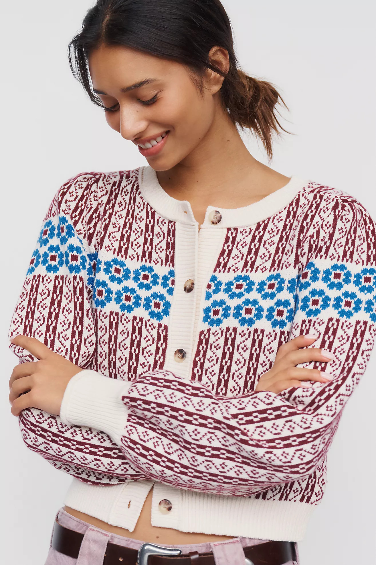 Cotton Wool Cropped Puff-Sleeve Cardigan | Anthropologie (US)