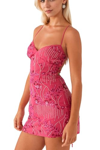 calbatic Women Sequin Sparkly Rhinestone Mini Dress Sleeveless Backless Deep V Neck Glitter Short... | Amazon (US)