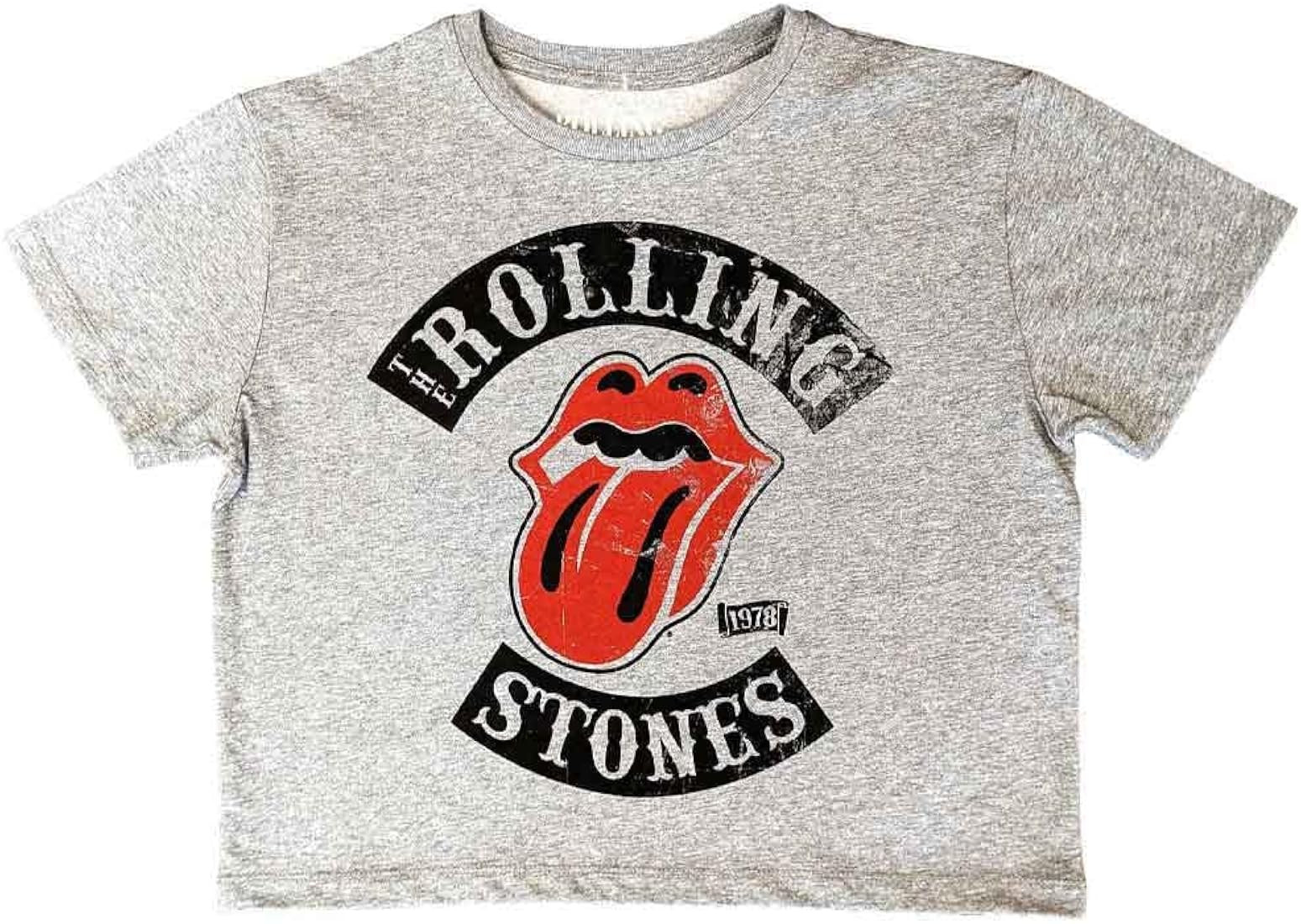 The Rolling Stones Crop Top T Shirt Tour 78 Band Logo Official Womens Grey | Amazon (US)