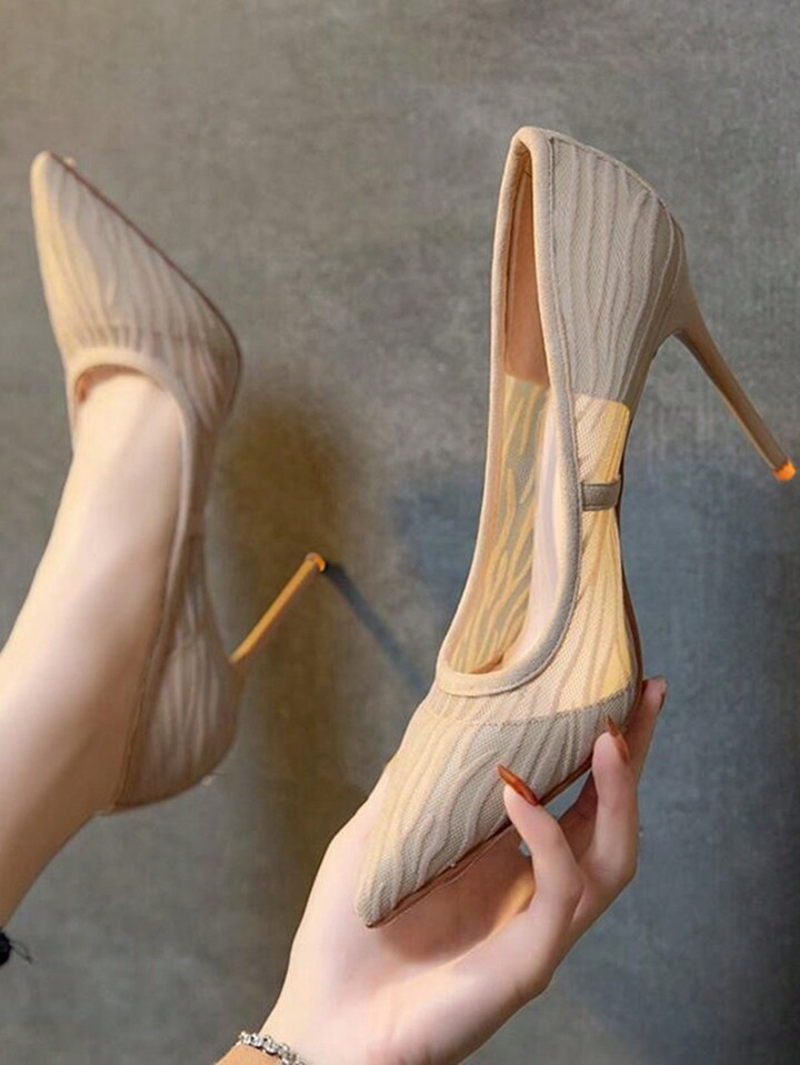 Elegant Pumps For Women, Textured Point Toe Stiletto Heeled Court Pumps | SHEIN