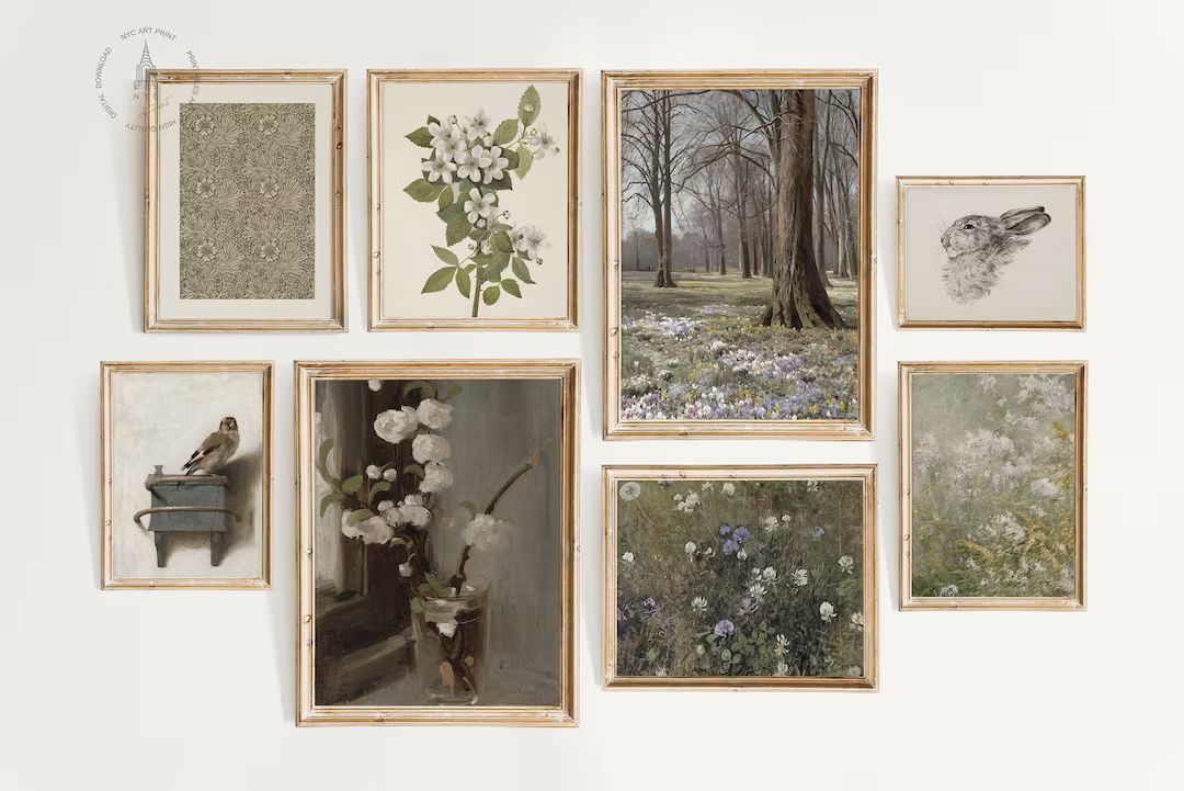 Vintage Spring Gallery Wall Set of 8, Rustic Printable Wall Art, Vintage Easter Prints, Antique W... | Etsy (US)