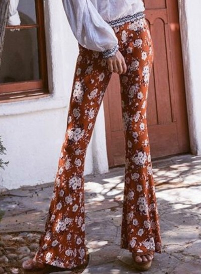 Fashion Slim Fit Floral Printed Flared Pants | Oasap Limited Intl