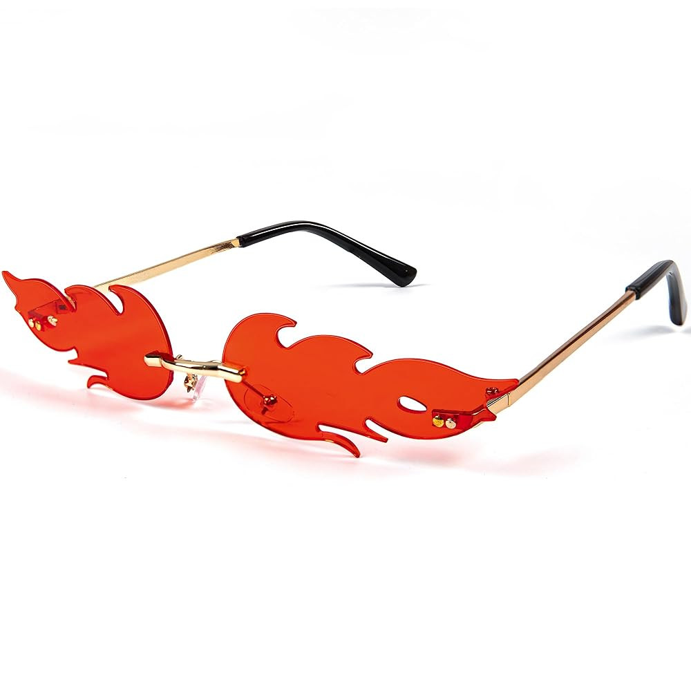 Flame Sunglasses Rimless Fire Glasses with Metal Frame - Unisex Halloween Sunglasses for Kids & A... | Amazon (US)