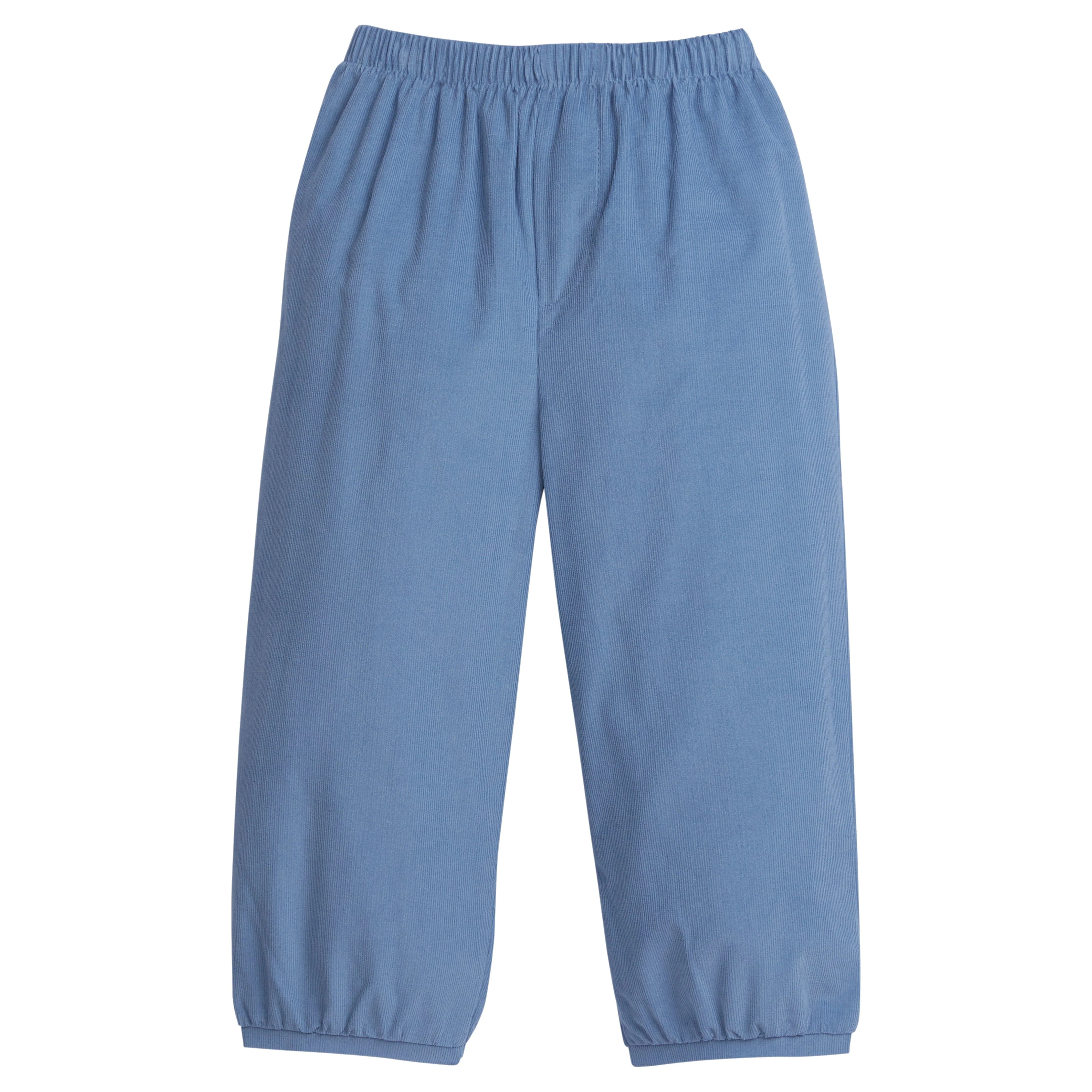 Boy's Elastic Waist Pants - Classic Blue Corduroy Bottoms | Little English