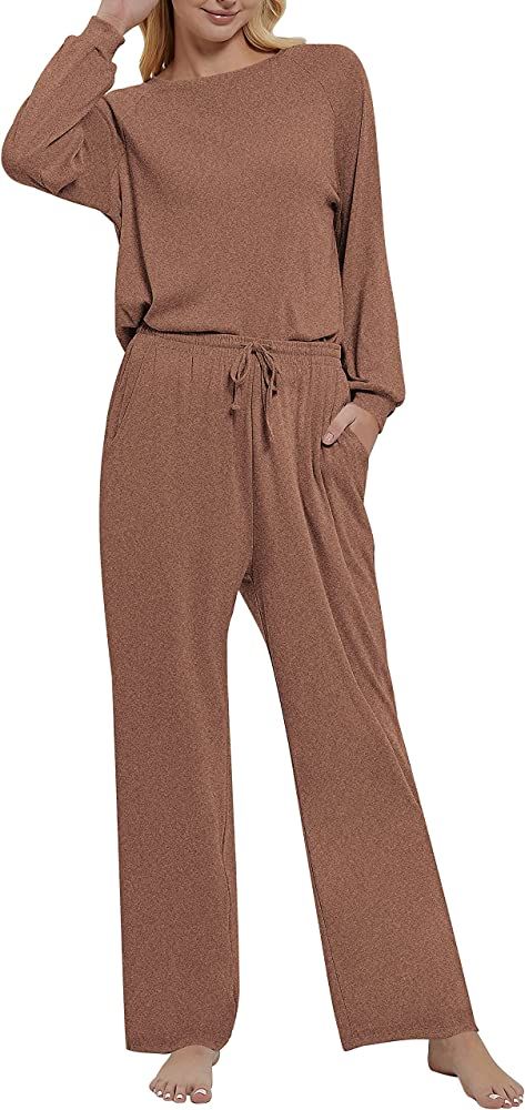 Cakulo Women Cozy Comfy Cute Pajama Sets Soft Loungewear Leisure Outfits Matching Set Long Sleeve... | Amazon (US)