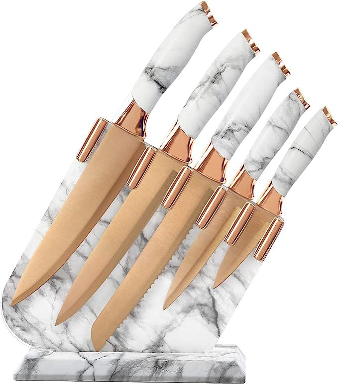 Knife Set Non Stick, Champagne Gold Knives Set with Acrylic Storage Block, 6 Pieces Sharp Knife S... | Amazon (US)
