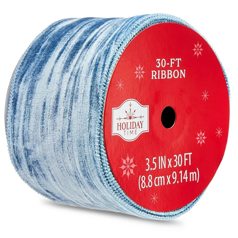 Blue Velvet Christmas Ribbon, 3.5" x 30', by Holiday Time | Walmart (US)