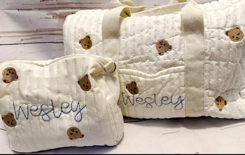 Custom Hand Embroidered Baby Travel Bag – Personalized Duffle or Diaper Caddy | Etsy (US)
