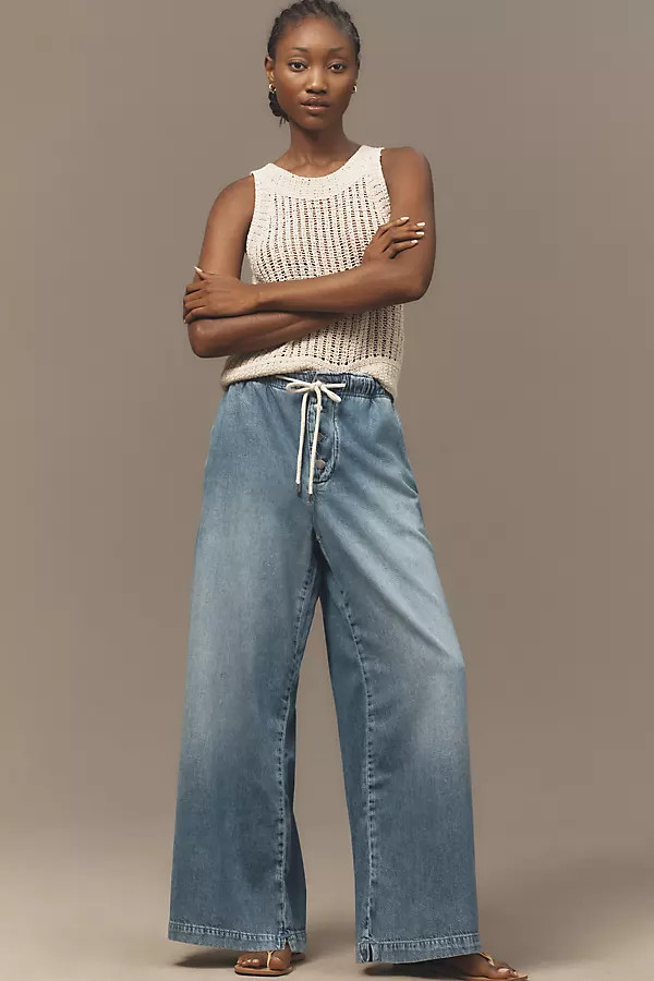 Pilcro Drawstring Pull-On Wide-Leg Jeans | Anthropologie (US)