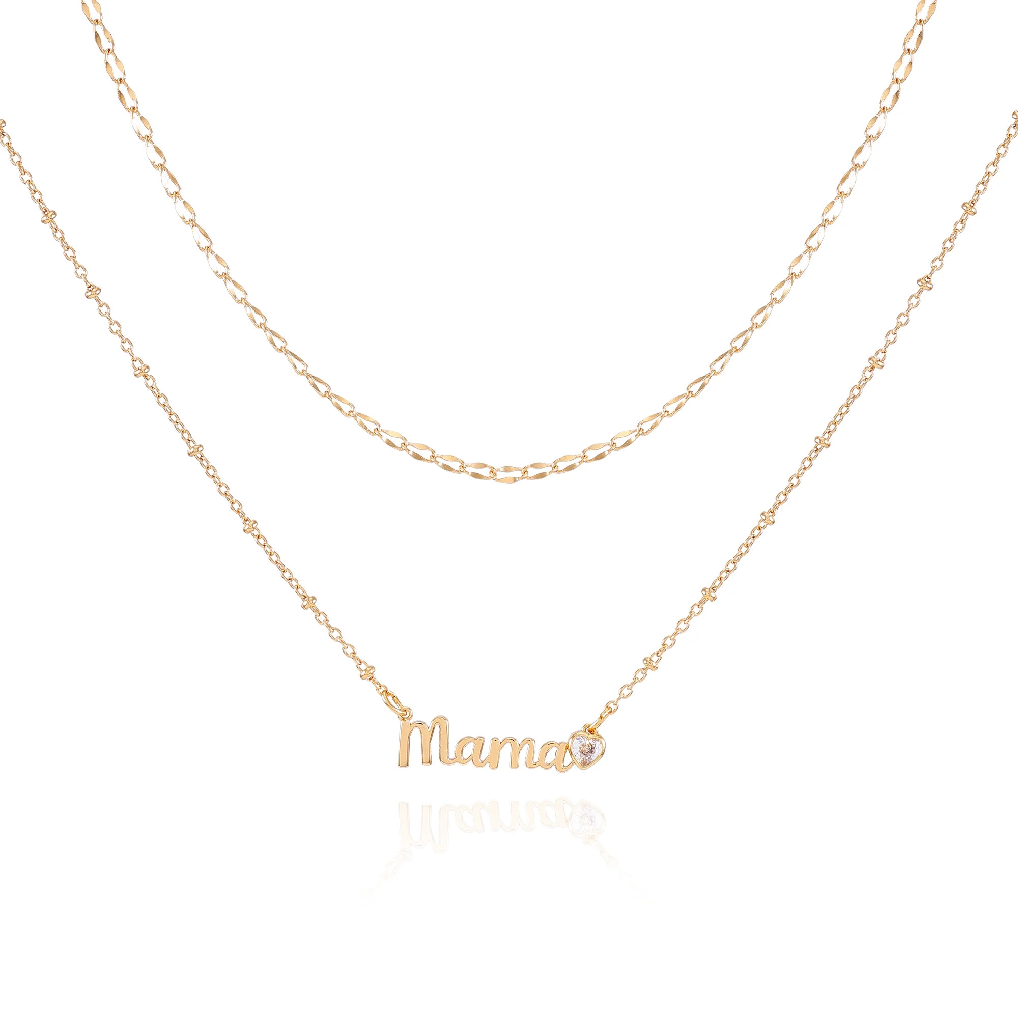 Time and Tru Women's Gold Tone Mama Layered Necklace Set, 2-Piece | Walmart (US)