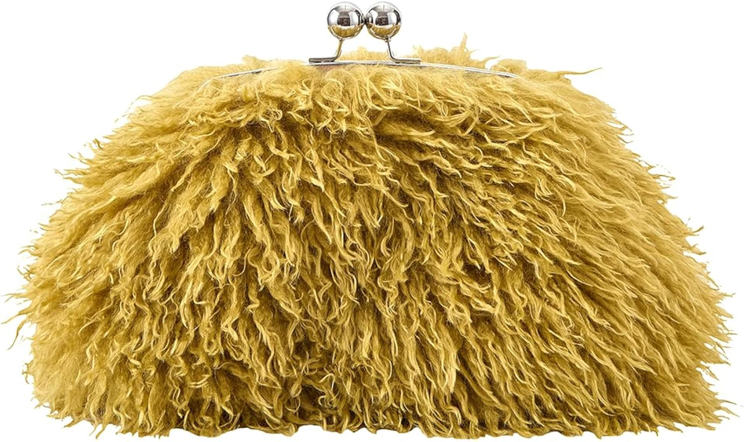 Women Faux Fur Clutch Bag Fluffy Kiss Lock Handbag for Casual | Amazon (US)