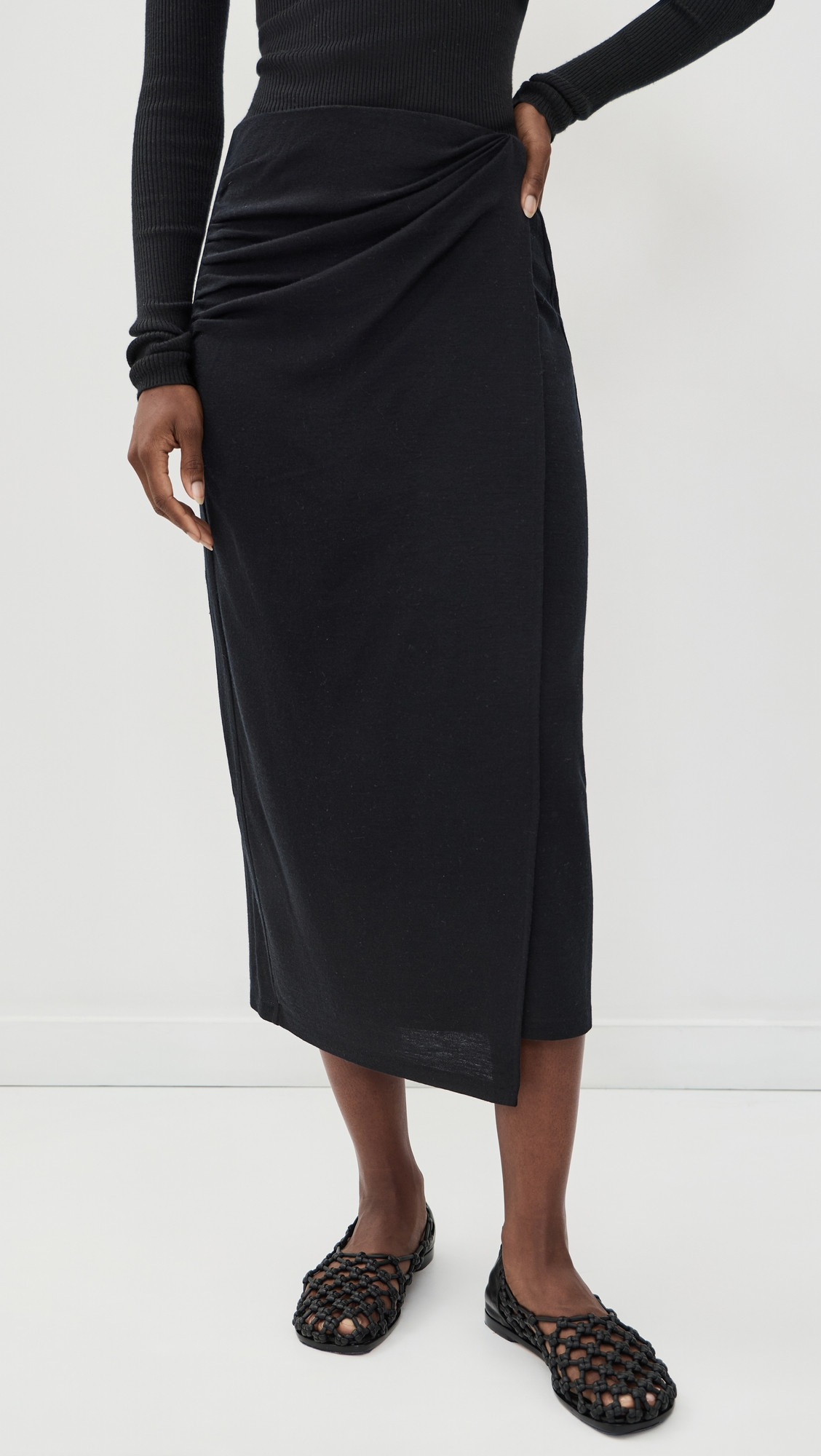 Vince Waist Draped Midi Skirt Black XS | Shopbop