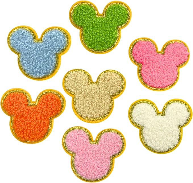 7pcs 7 colors Chenille Mickey Head, Mouse Head Styles Embroidered Patches, Bright Vivid Colors, S... | Amazon (US)