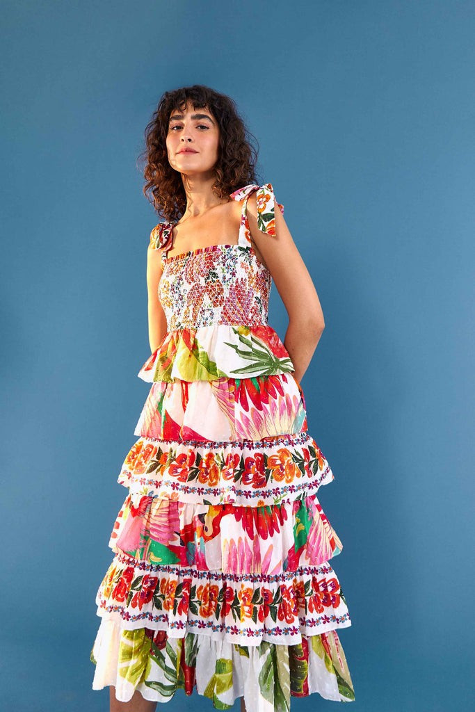 mixed white prints layered dress | FarmRio (US)