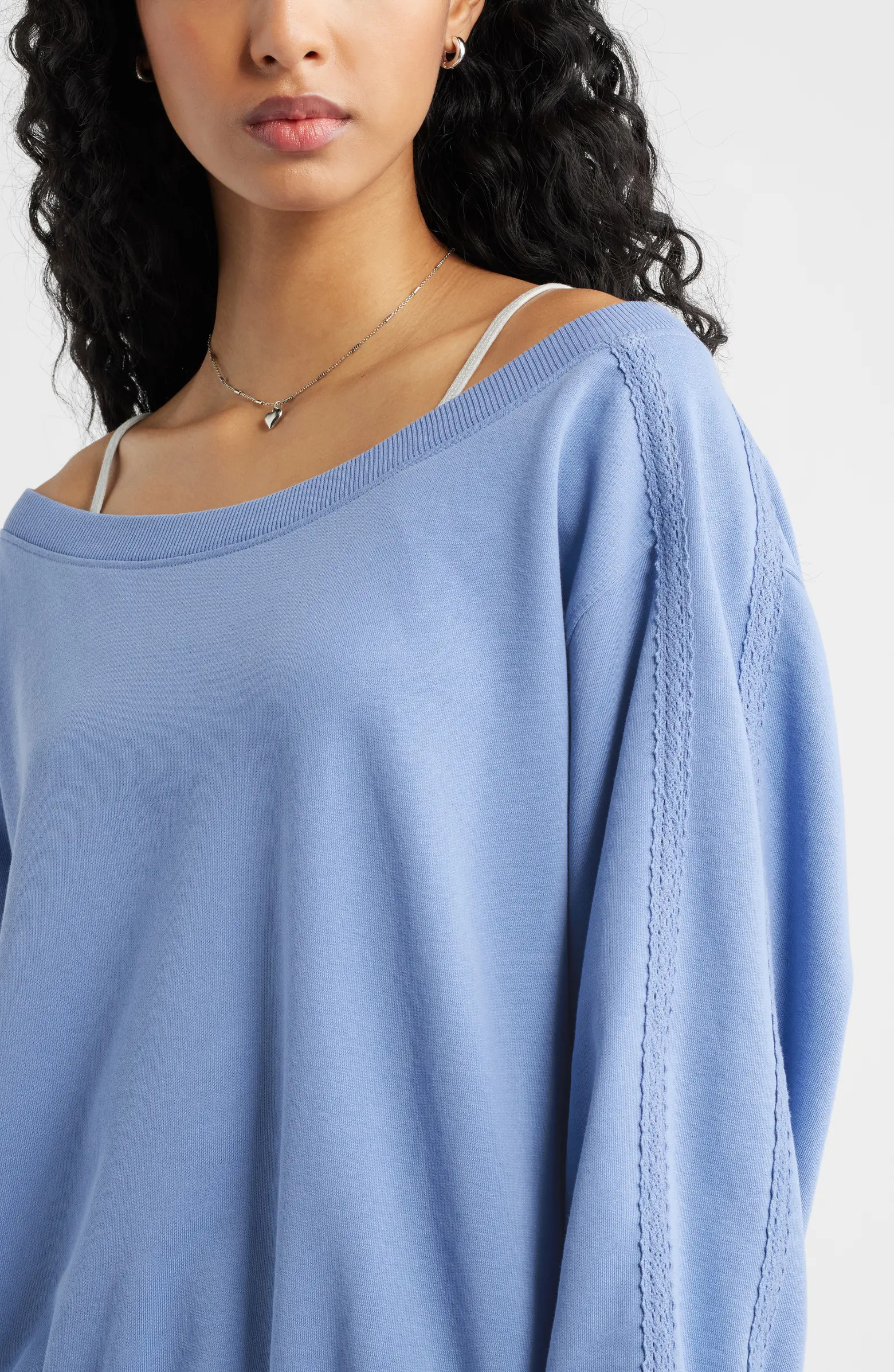 Lace Trim Off the Shoulder Cotton Blend Sweatshirt | Nordstrom