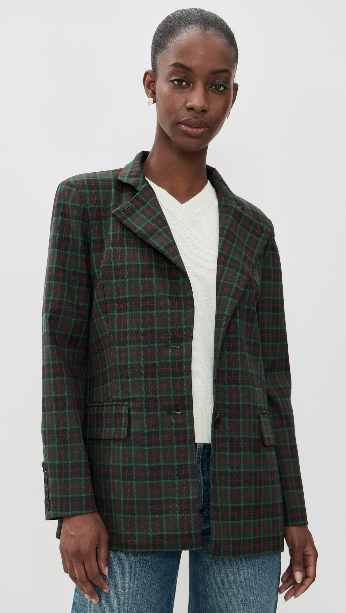 Avec Les Filles Boxy Blazer Green/Red Plaid L | Shopbop