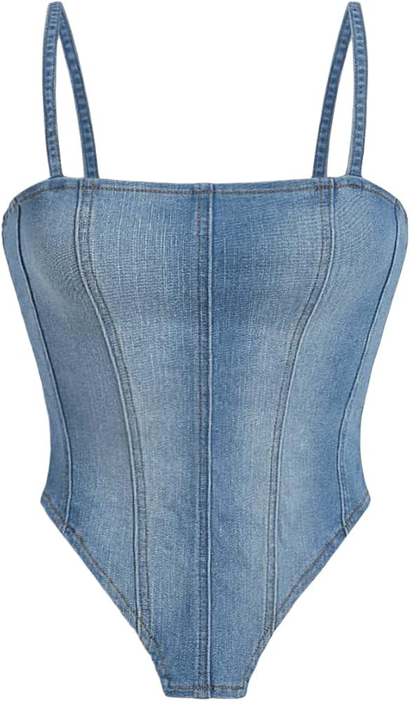 SOLY HUX Women's Sexy Denim Cami Crop Tops Zip up Sleeveless Camisole | Amazon (US)